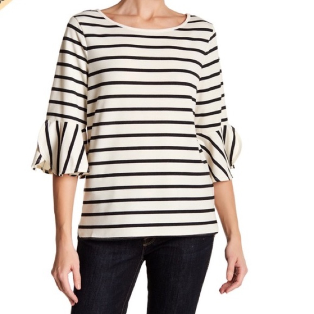 Max Studio 3/4 Length Bell Sleeve Striped Blouse